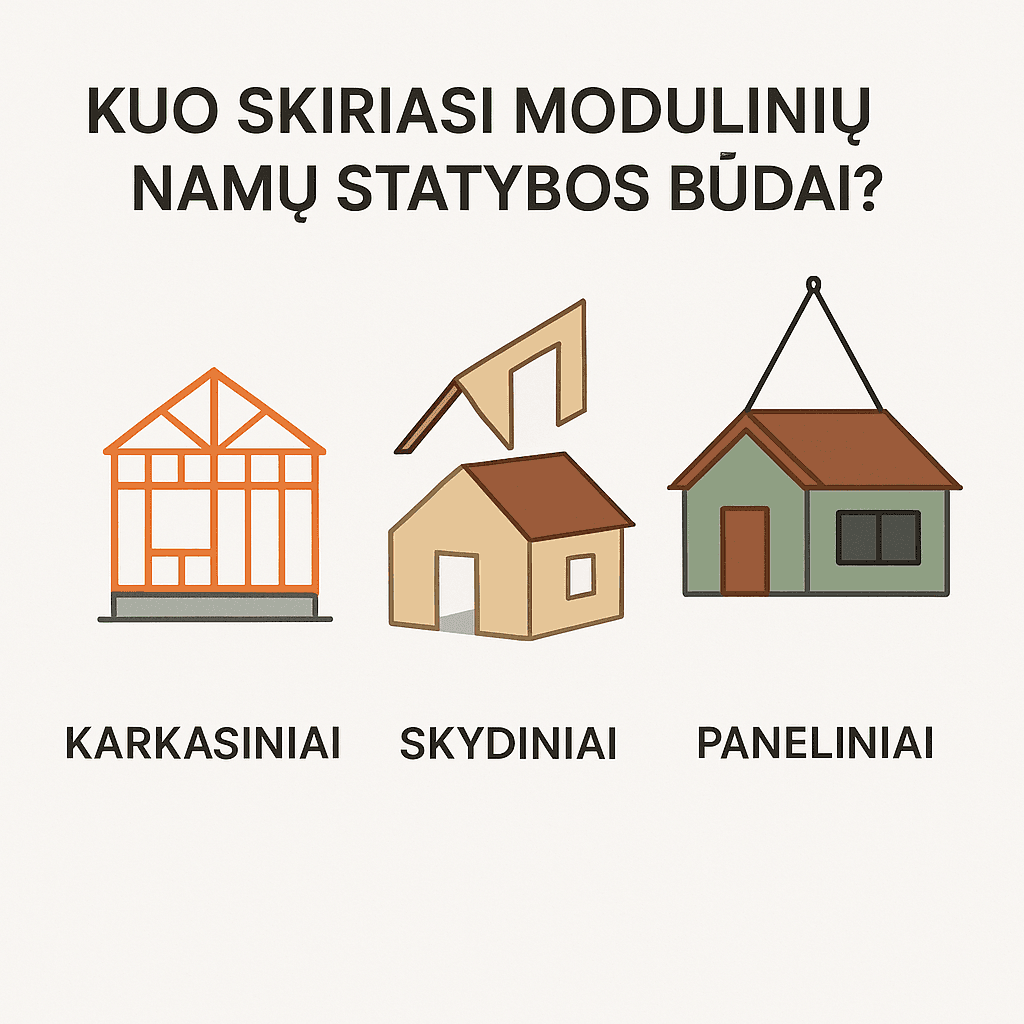 Modulinių namų statybos būdai: kuo skiriasi karkasiniai, skydiniai ir paneliniai?